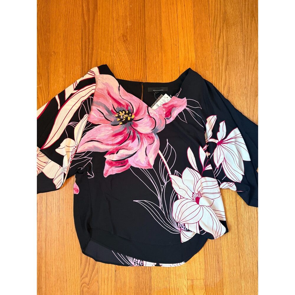 White House Black Market Magnolia Placed Print Kimono Blouse Size S NWT